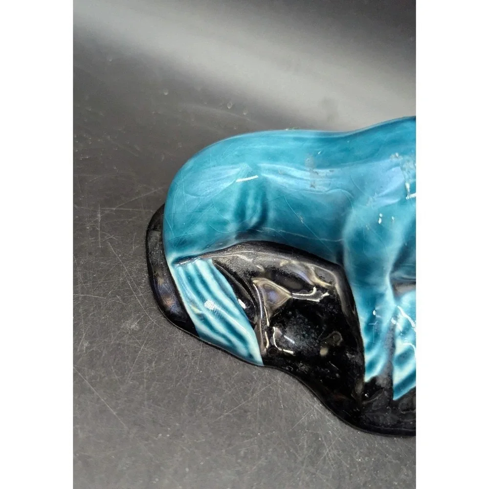 Vintage Turquoise Seal On Rock‎ Poole Pottery England Figurine Sculpture 2.5